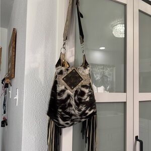 Stylish Black and White Fringe Bag